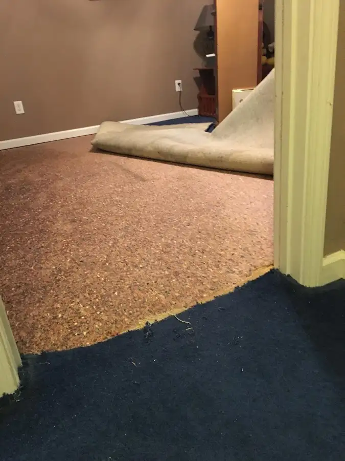 Carpet pad removal revealing water damage during Drying & Dehumidification in Helena Valley Northwest